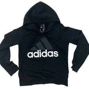 ADIDAS hoodie black with logo - kangaroo pockets youth kids size small 8 to 10